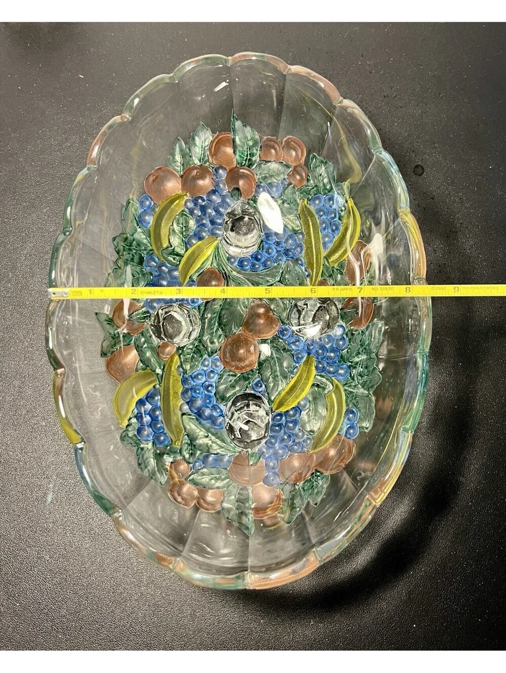 Indiana Glass 1960s Garland Flashed Fruit Oval Three-Footed Bowl, 12x8.5x4.5”